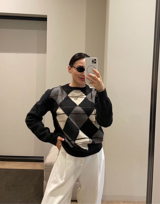 Кашемір вовна светр в ромби бренд стиль cos М/Onesize old money