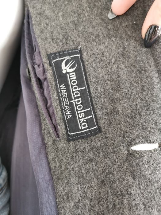 Szary wełniany ciężki płaszcz vintage moda polska xl, xxl