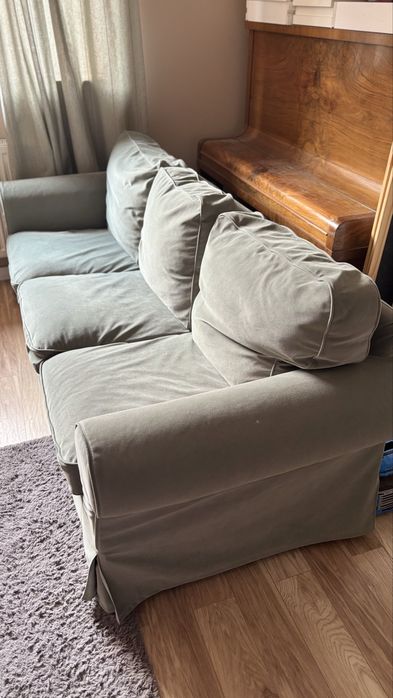 Sofa ektorp 3 osobowa nierozkładana 2 pokrowca szary i oliwkowy