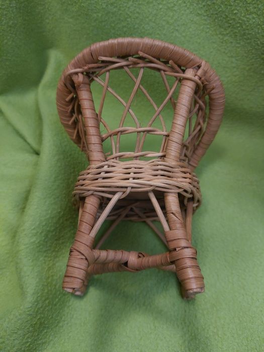 Vintage wiklinowe mebelki dla lalek sofa fotele