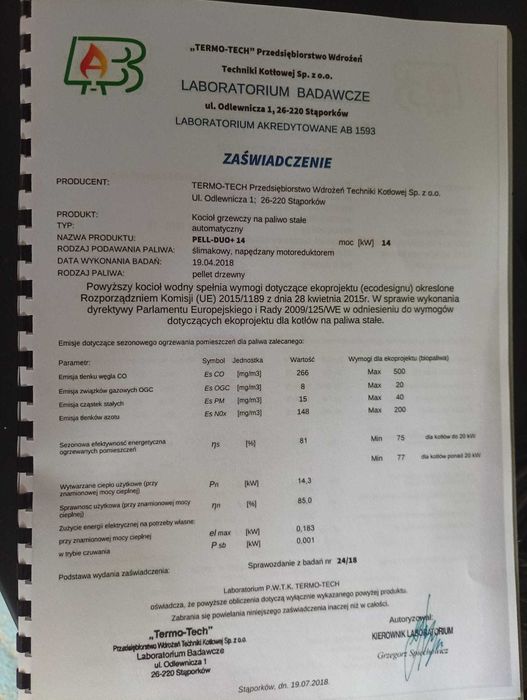 Piec na pellet, 14 kW, nowy