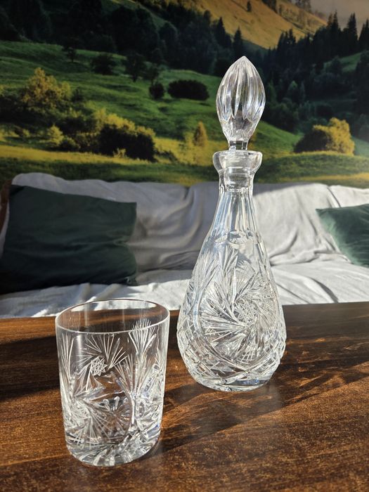 piękna kryształowa karafka + szklanka | duża, ponad 1 l | stan idealny