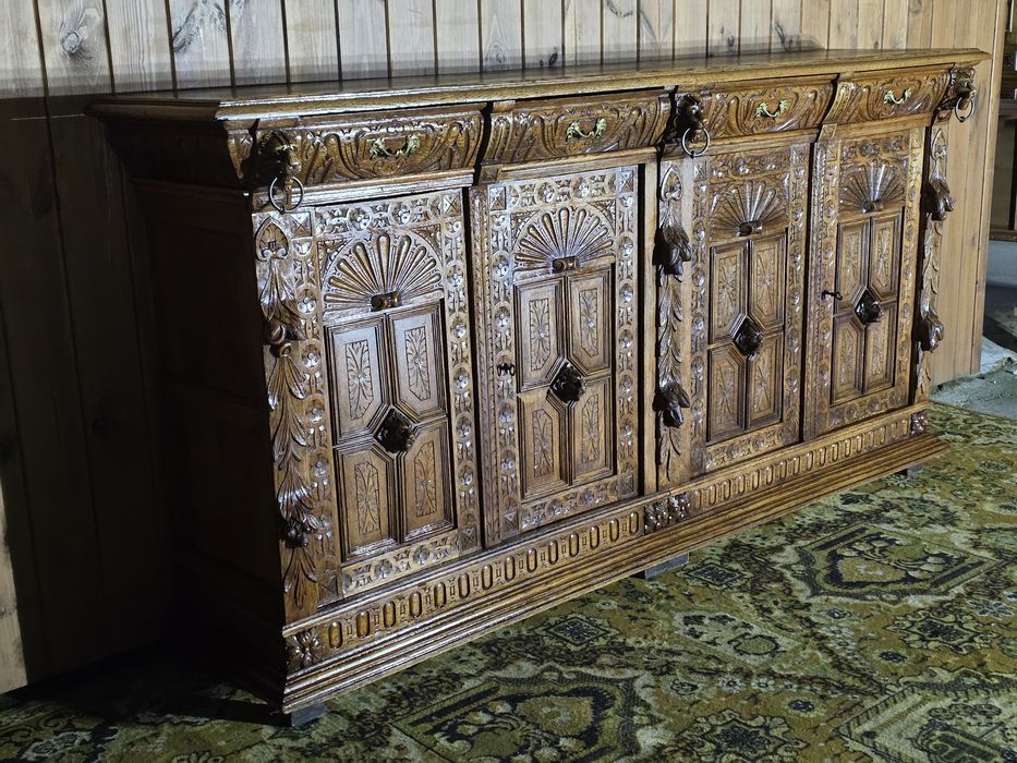 Eklektyczna komoda 102 cm lwy dębowa rzeźbiona #2161 Stylowy Węgrów