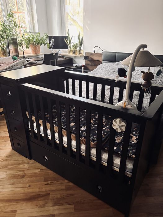 Bellamy Łóżeczko Paso Doble czarne + komoda + przewijak
