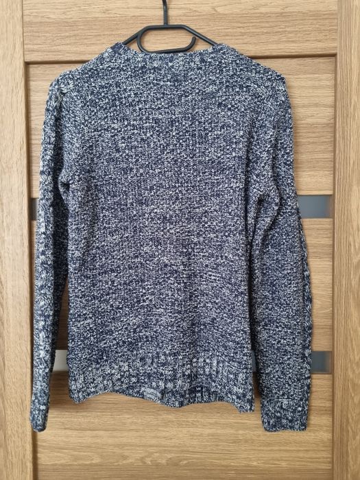 Kardigan sweter bonprix  melanż szary niebieski rozpinany warkocze