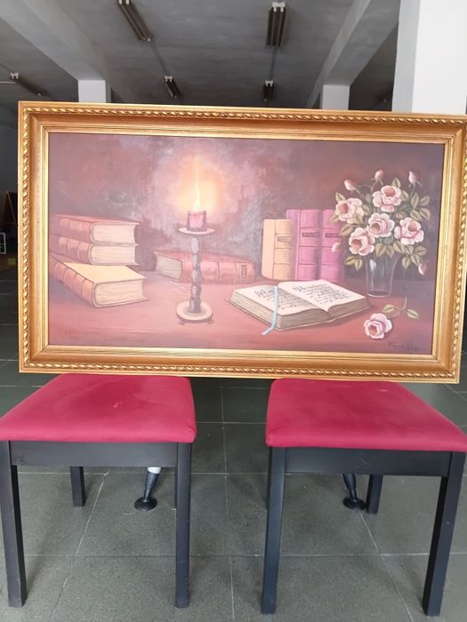 Pintura a óleo de Fernando Silva  1,25 mtr x 0,75 mt moldura entalhada dourada
