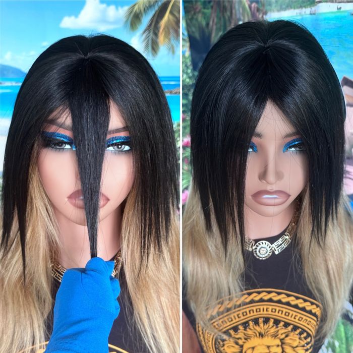 Натуральная накладка топпер челка славянские чёрные волосы