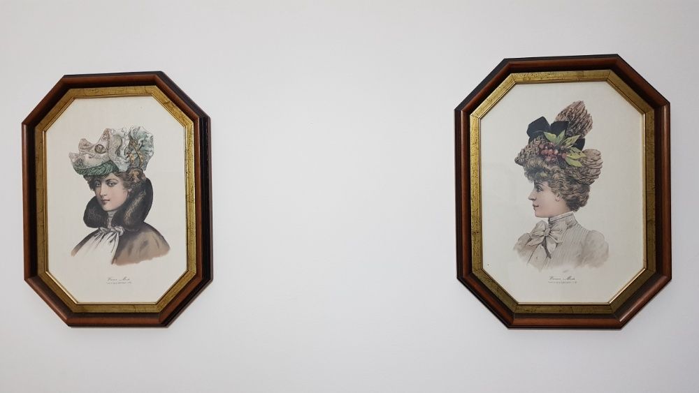 4 quadros com moldura octogonal