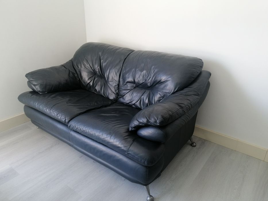 Sofá em pele, azul marinho 1,60m/1.00m/80cm/