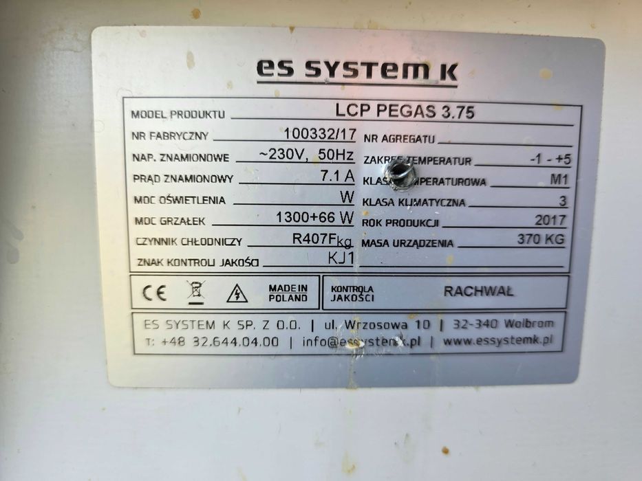 Lada chłodnicza ES SYSTEM K LCP PEGAS 3.75m + 2.5m