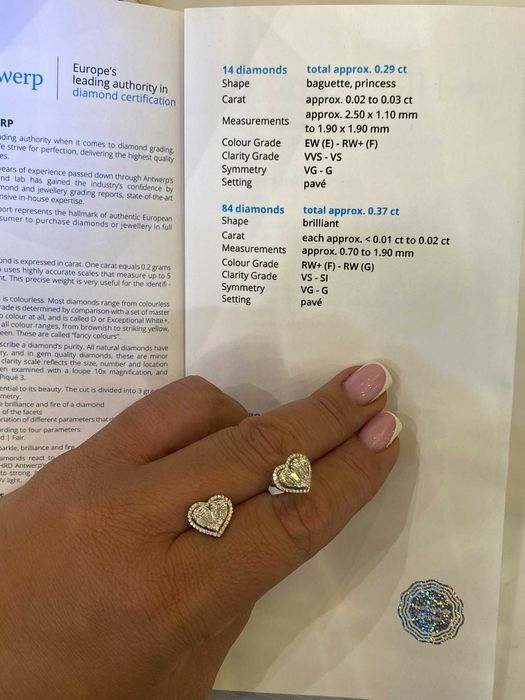 Kolczyki z diamentami Serce 0.66 CT Certfikat HRD VVS - E 750