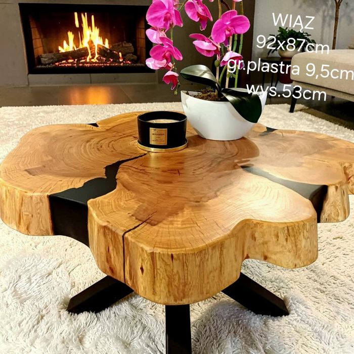 Stolik kawowy 92x87cm PIĘKNY live edge plaster drewna loft