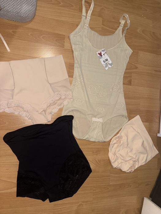 Zestaw body i bielizna wyszczuplająca modelująca majtki wysoki stan koronka kwiaty