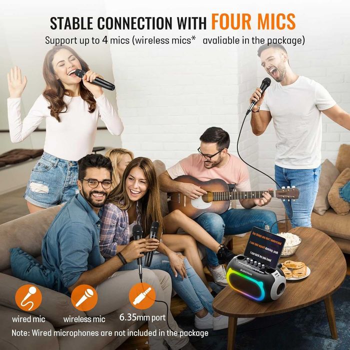 Zestaw do karaoke SUDOTACK KM300 + 2 mikrofony bezprzewodowe Bluetooth