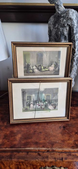 dwie XIX-wieczne francuskie ryciny litografie Eugene Lami antyk