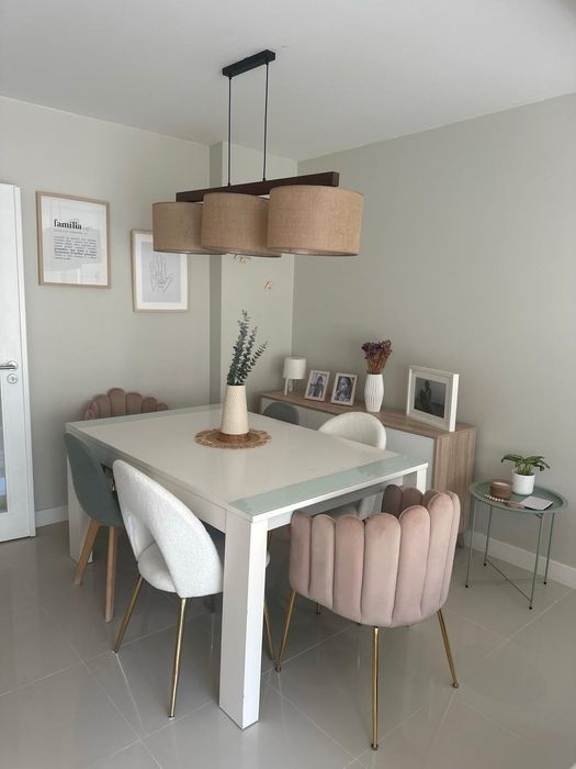 Candeeiro Pendente 3 Luzes – Madeira e Linho – Moderno com 3 meses de uso