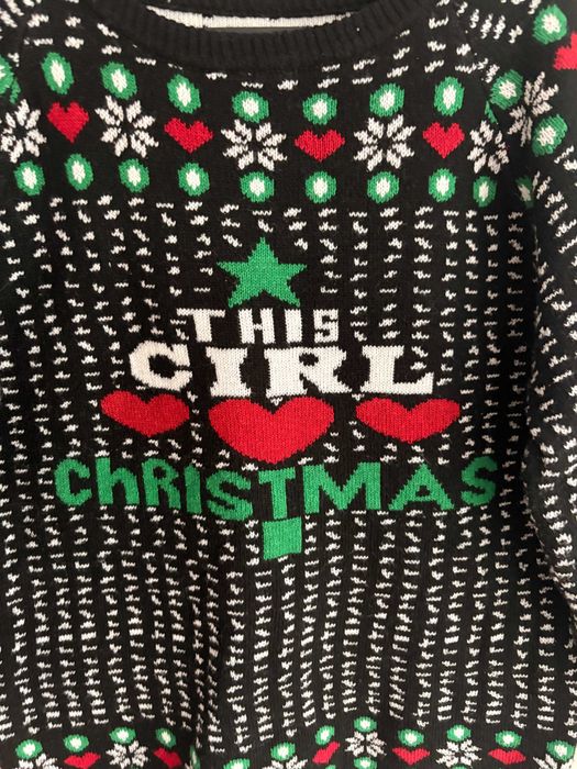 Ciepły świąteczny sweter z wzorami i napisem – rozmiar XL