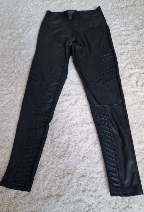 Legginsy eco-skórka,czarne"verso".