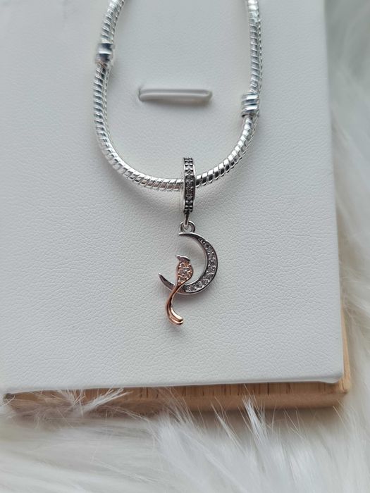 Śliczny charms do bransoletki modułowej ptak księżyc cyrkonie