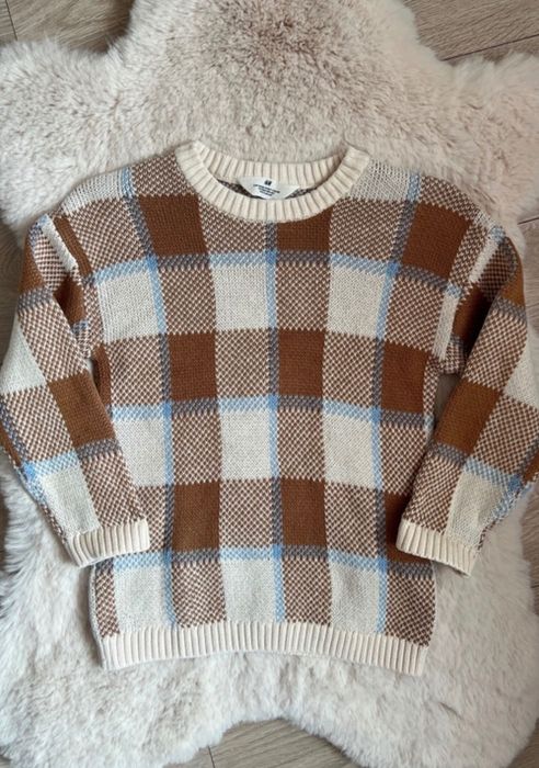 Sweter dziecięcy H&M w kratę żakardowy splot rozmiar 128
