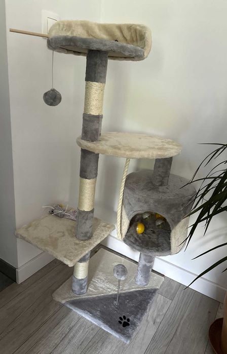 Wieża Drapak dla Kota | 112 cm Domek Budka Legowisko Piłki do Zabawy