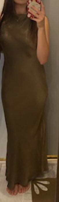 Sukienka satynowa Zara S xs khaki długa wiskoza