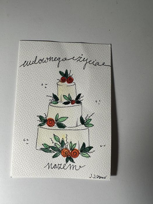 Kartka okolicznościowa ślubna ślub wesele tort boho kwiaty prezent