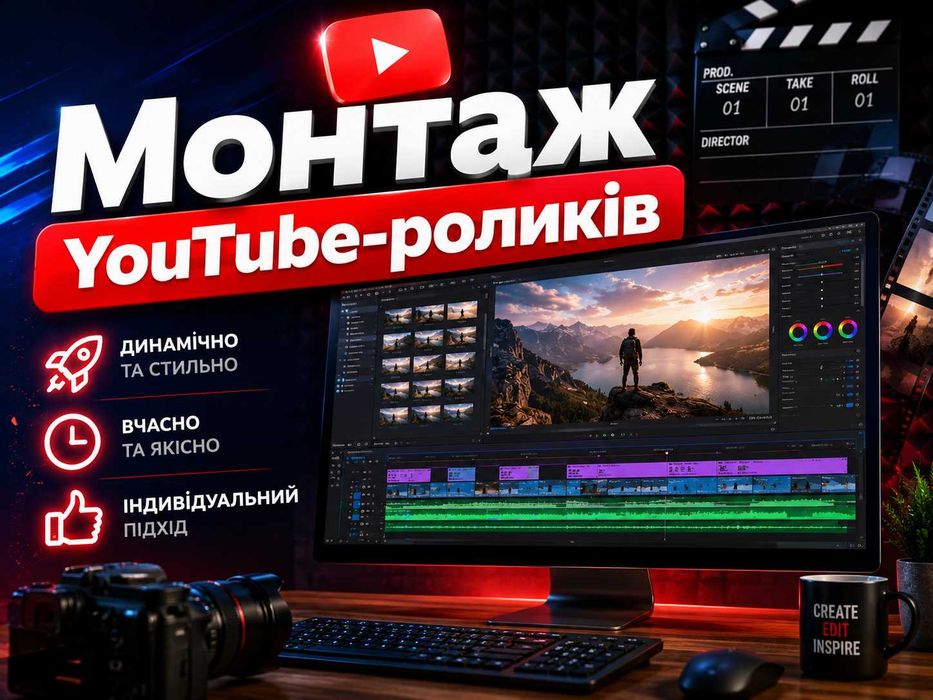 Монтаж YouTube-роликів під ключ: швидко, якісно, з правками
