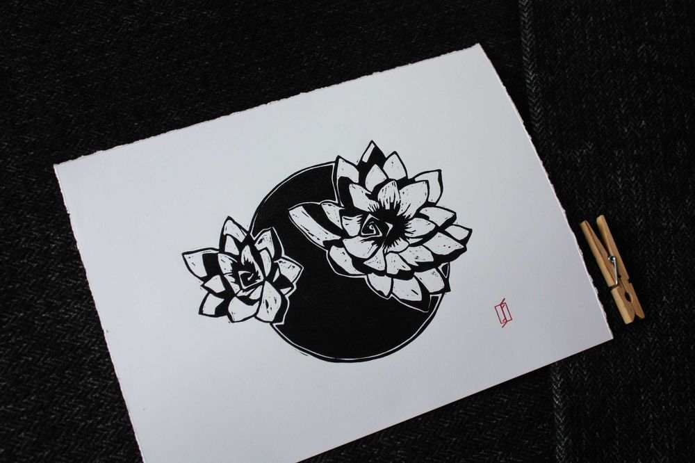 Linoryt, grafika artystyczna – Lotos