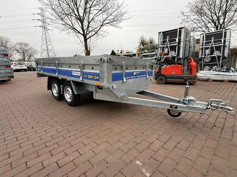 Przyczepa Vesta 30HDA Hochlader  DMC 750 kg 301x150x38 2 osie spawana rama koła pod spodem  Przyczepa Vesta 30HDA Hochlader 301x150x38 2 osie spawana rama