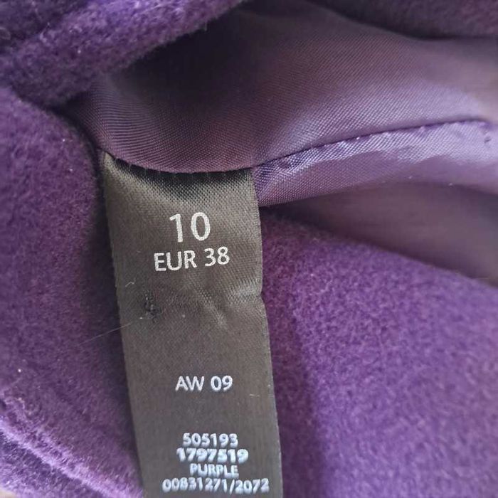 Piękny wełniany damski śliwkowy elegancki włoski płaszczyk wełna M 38