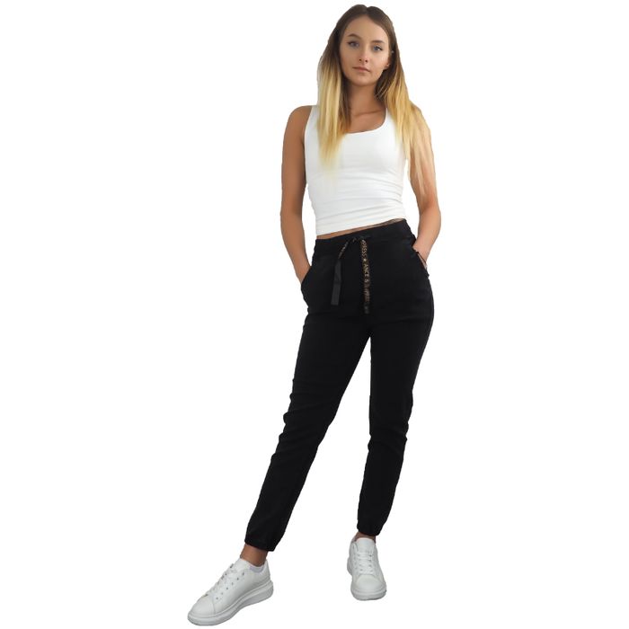 Spodnie jeansy joggery damskie 1 szt. af 036nm czarny L/XL