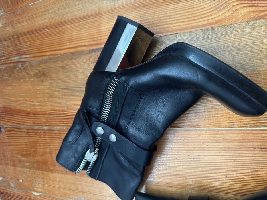 Czarne Skórzane Buty Na Obcasie Grubym/Koturnie Baldinini modne