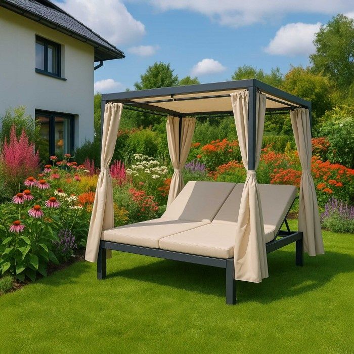Pergola z leżakiem dwuosobowym ogrodowa.