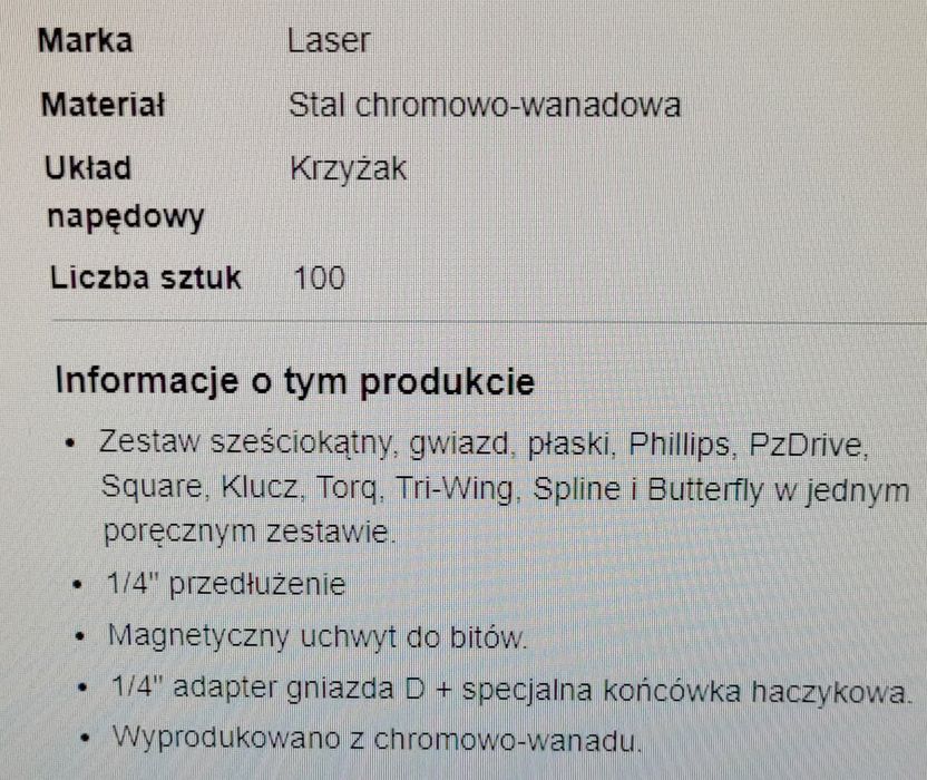 LASER Bity do wkretarki/wiertarki, zestaw 100 bitow.