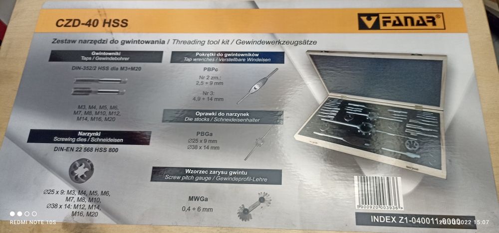 Zestaw narzędzi do gwintowania CZD 40- HSS FANAR