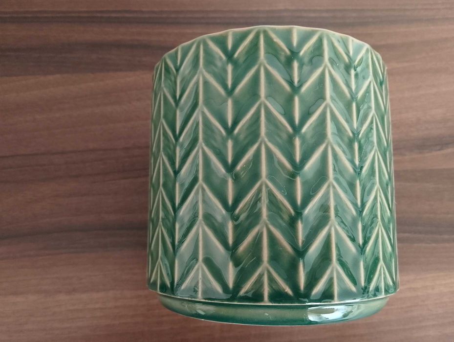 Robina ceramiczna donica doniczka butelkowa zieleń w jodełkę