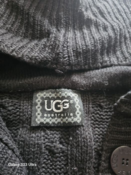 Długi sweter rozpinany kardigan warkocz zapinany kapturem UGG L/40