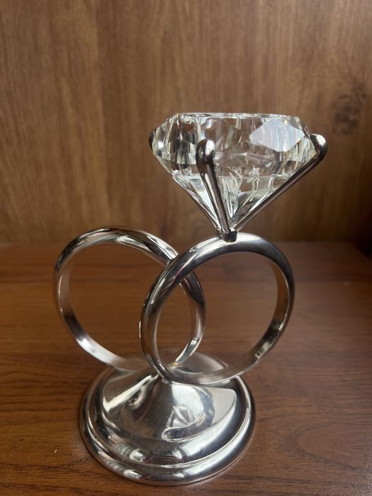 Весільний свічник Каблучка с діамантом 16х16 см метал скло