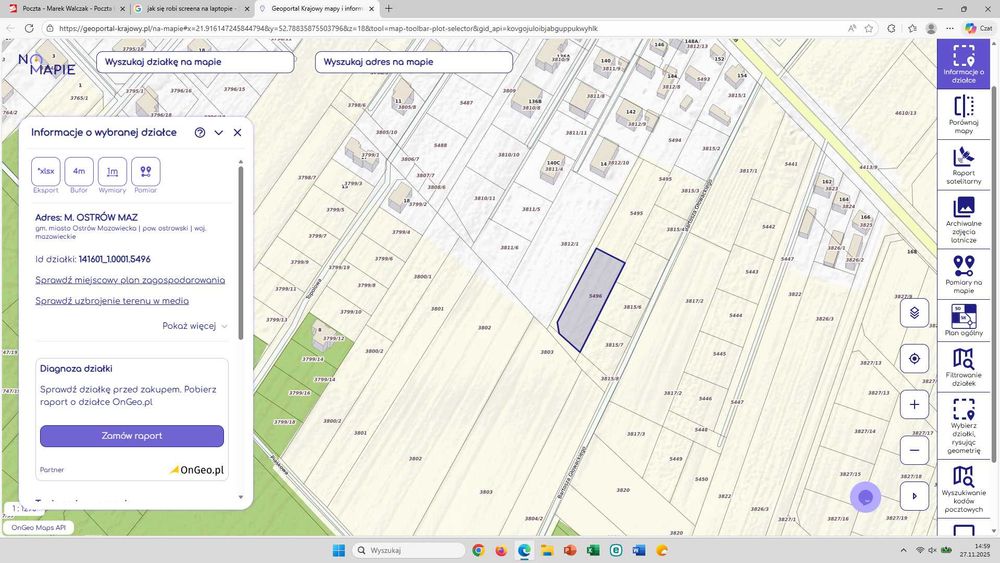 Sprzedam działkę w pobliżu ulicy Małkińskiej