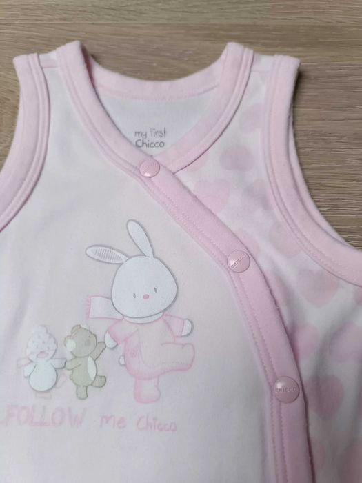 Śpioch pajac bawełna zatrzaski różowy królik 'Chicco' 62