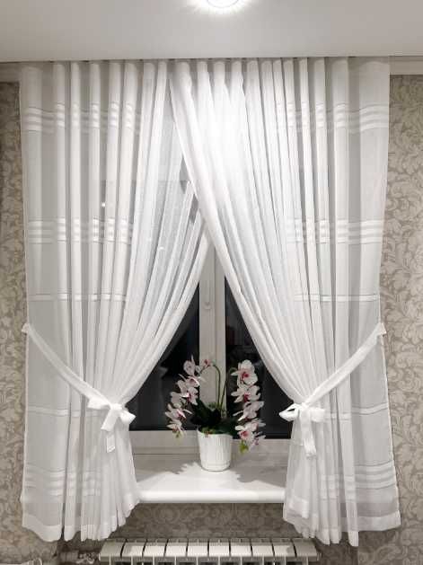 Коротка тюль штори льон 1.6м висота на кухню, арка, гардины батист