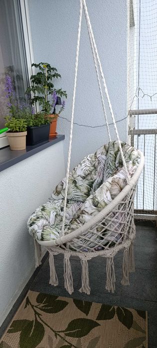 Huśtawka ogrodowa balkonowa bocianie gniazdo zestaw z poduchą