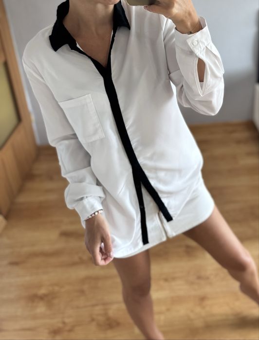 Koszula Sinsay M biała z czarnymi wstawkami elegancka
