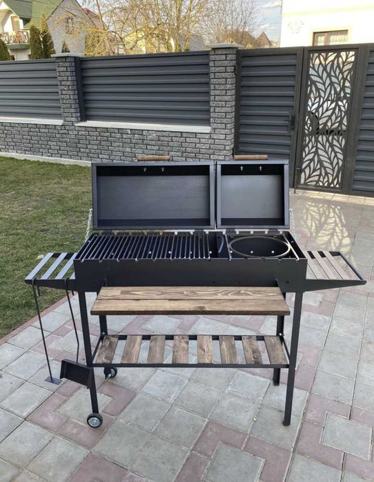 Мангал з двома кришками для барбекю метал 5 мм ПОСИЛЕНИЙ