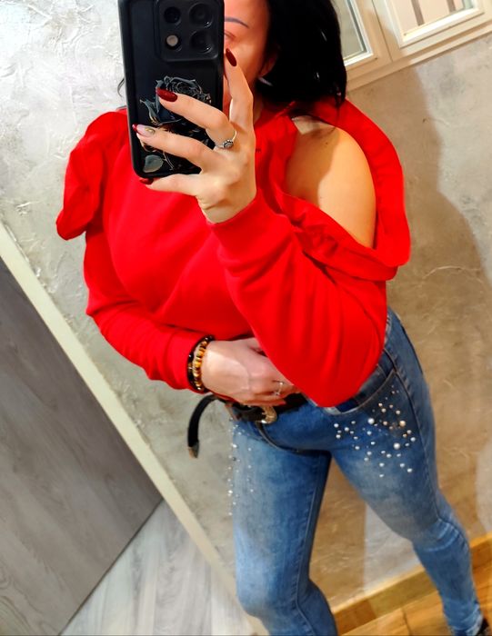 Sweter elegancki bluza damska młodzieżowa fishbone M czerwony