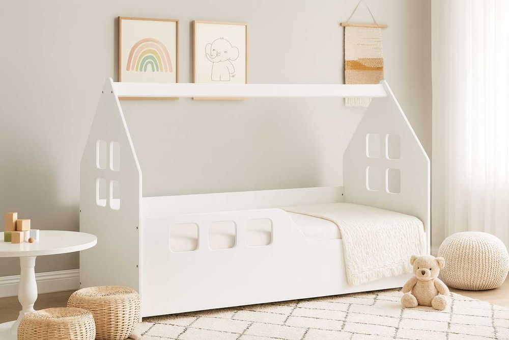 Łóżko dziecięce domek 160×80 białe + materac GRATIS, solidne