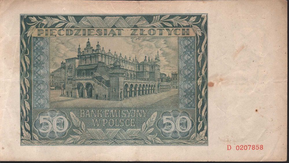 Banknot 50 zł. 1941 r. Bank Emisyjny w Polsce seria D