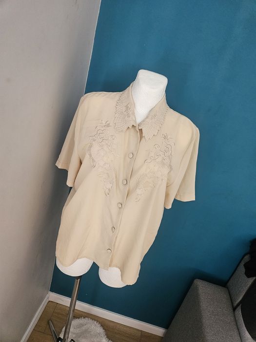 Koszula beżowa hafty na guziki kołnierzyk tanio elegancka xl xxl