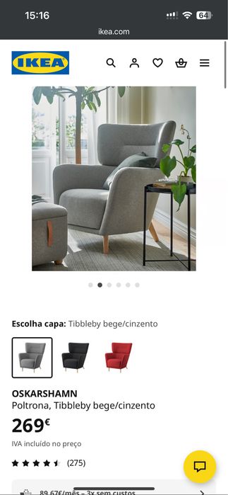 Poltrona + repousa pés com arrumação Ikea